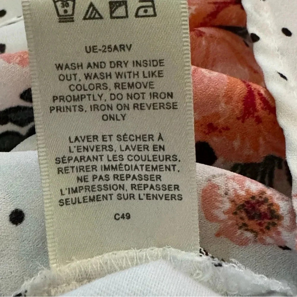 Van Heusen M Medium Shirt‎ Top White Coral Pink Floral Short Sleeve Round Neck - Picture 7 of 7